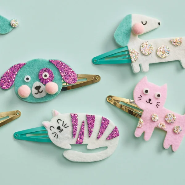 Set di 6 fermagli per capelli glitterati - Cuccioli - dettagli