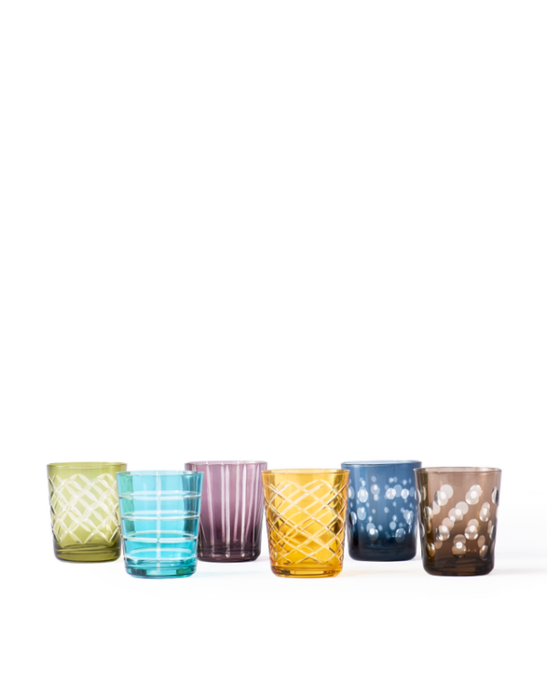 set 6 bicchieri in vetro colorato visione frontale