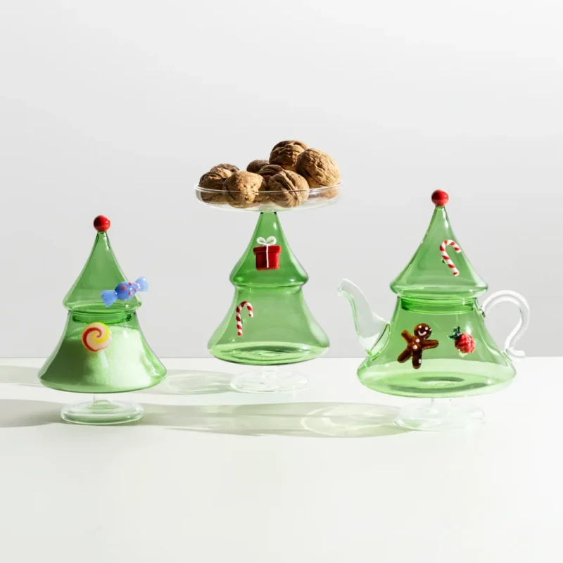 Teiera e alzata Albero di Natale in Vetro