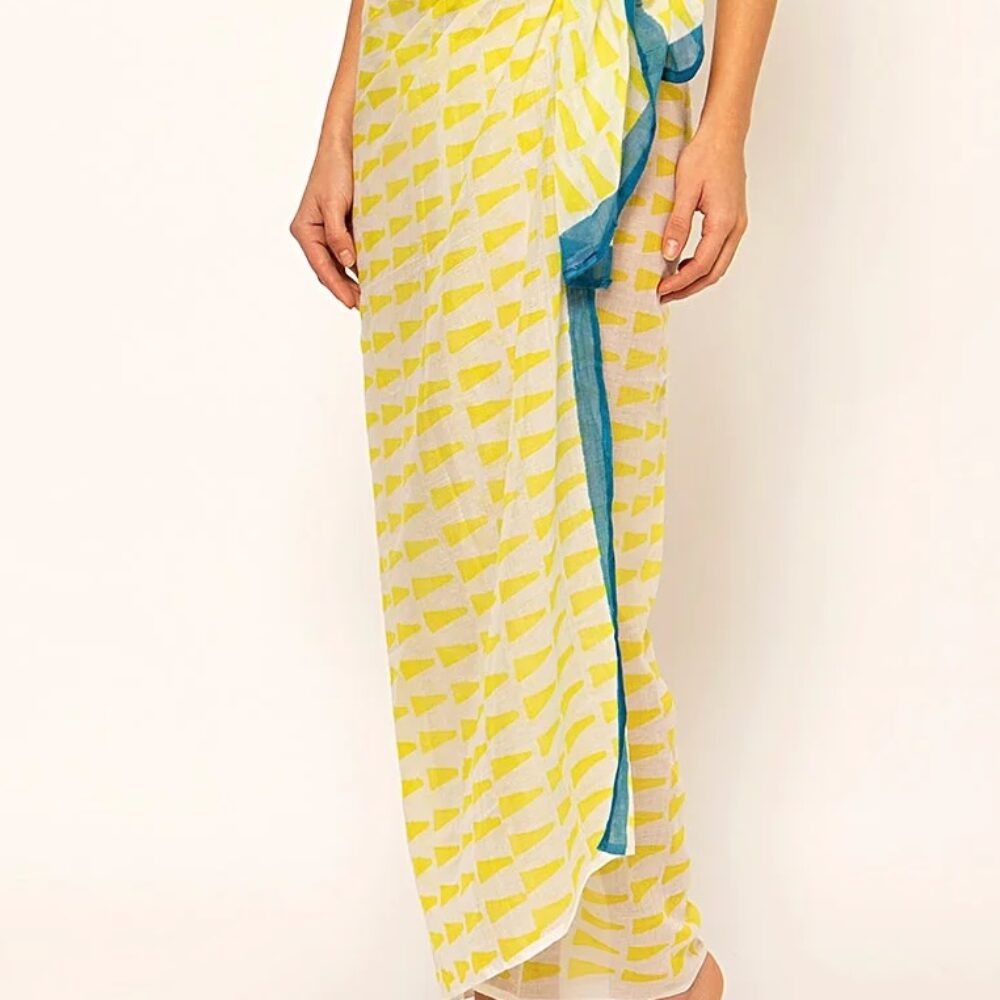 Pareo Cotone Stampato a Mano – Motivo giallo