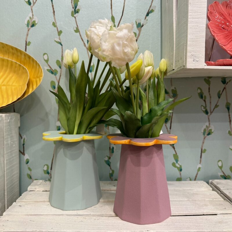 vaso margherita rosa e turchese h16