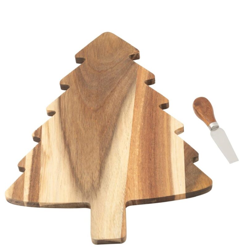 Tagliere in Legno a Forma di Albero di Natale con Coltello da Formaggio