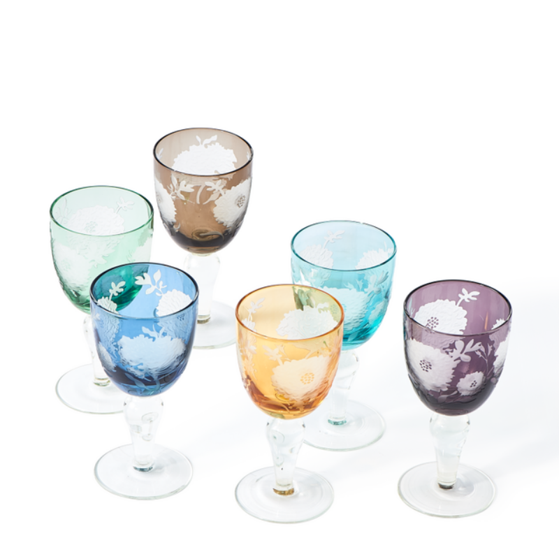 Set di 6 bicchieri da vino peonia multicolore, multicolore, pdp